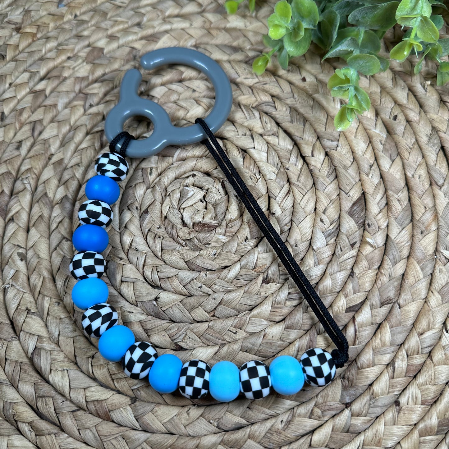 Blue Ombre Checkered Stroller Clip