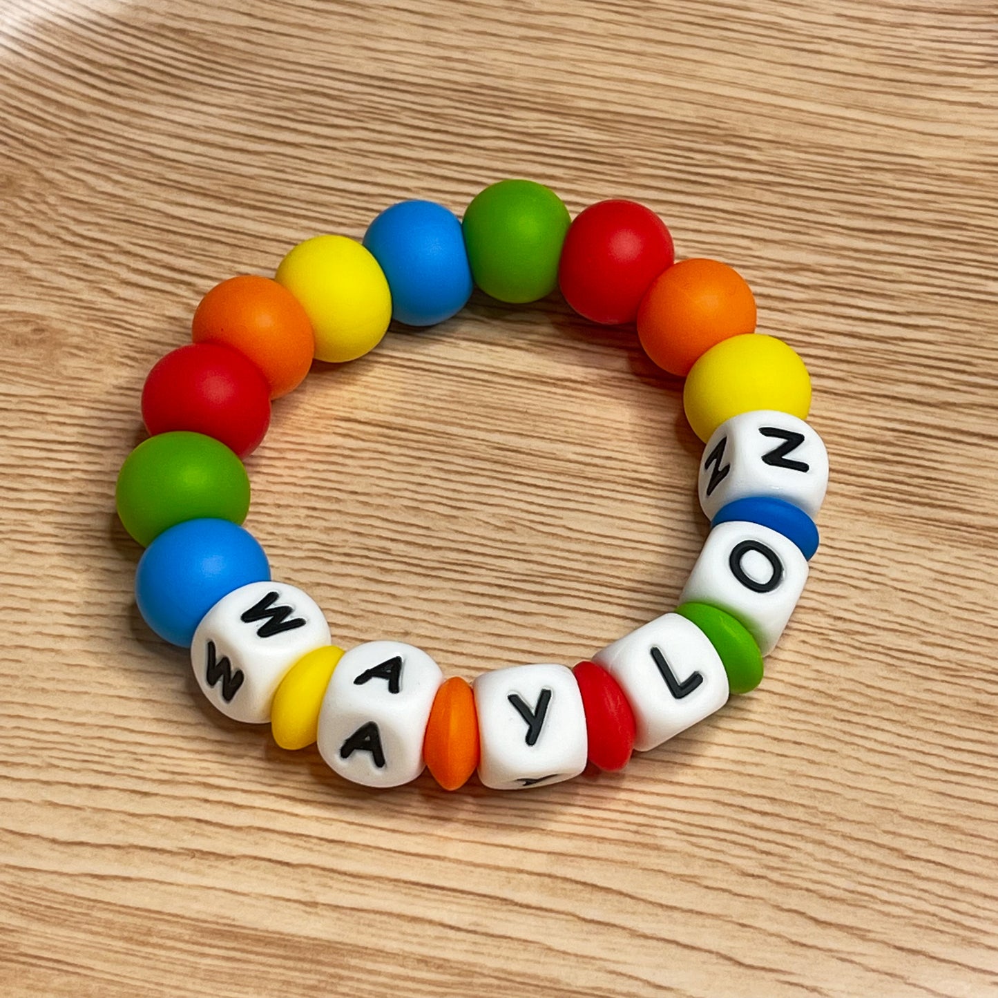 Primary Rainbow Name Teething Ring