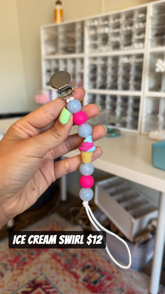 [IN STOCK] Pink Ice Cream Swirl Pacifier Clip