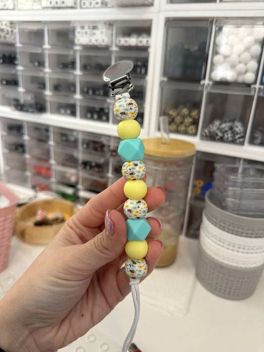 Bee Print Pacifier Clip