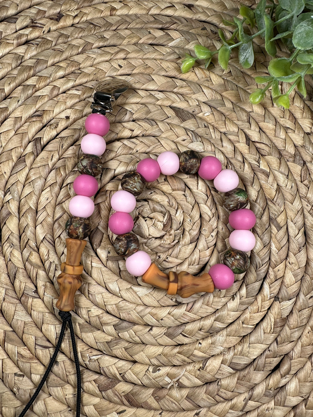 Pink Mix Duck Call Pacifier Clip/Teething Ring