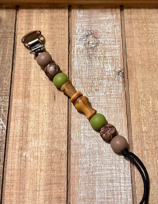 Duck Call Pacifier Clip - Army/Camo/Brownie