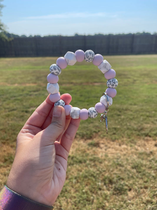 Marble + Grey Leopard + Lilac Key Ring
