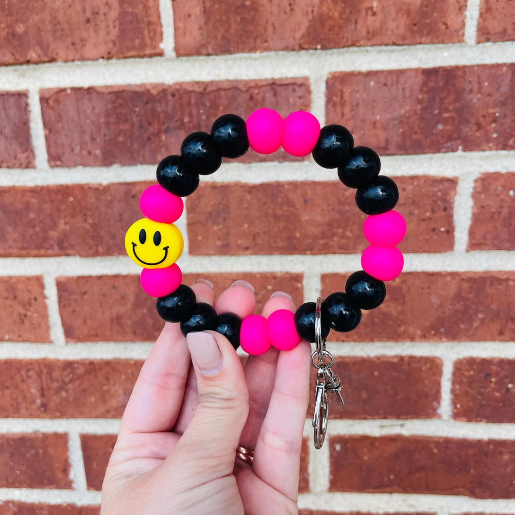 Smiley Face Matte Black Leopard Key Ring