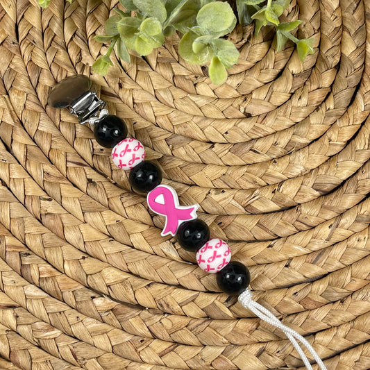 Matte Black Leopard Breast Cancer Pacifier Clip